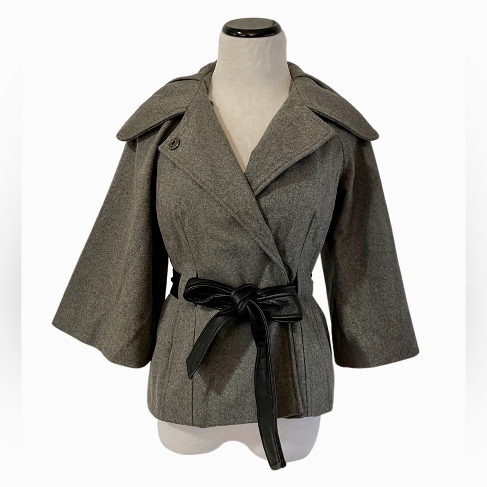 Guess Cape 3/4 Sleeve Leather Belted Coat